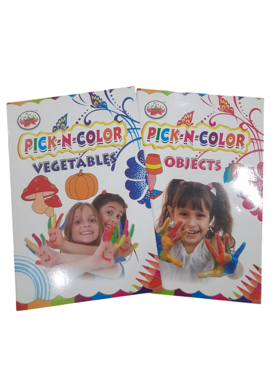 Pick-N-Color Kids Drawing & Coloring Book Toys, Objects, Vegetables & Shapes Activity Books