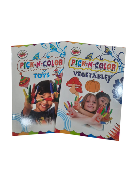 Pick-N-Color Kids Drawing & Coloring Book Toys, Objects, Vegetables & Shapes Activity Books