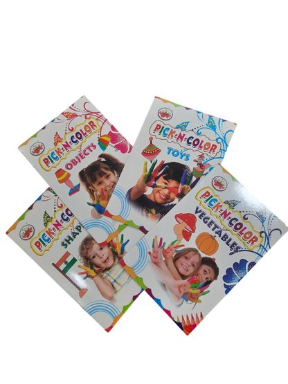 Pick-N-Color Kids Drawing & Coloring Book Toys, Objects, Vegetables & Shapes Activity Books